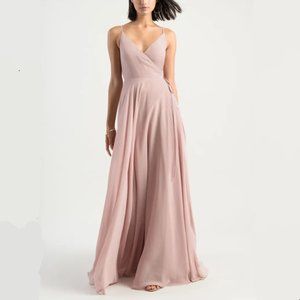 Jenny Yoo Collection James Sleeveless Wrap Chiffon Evening Dress in Soft Blush